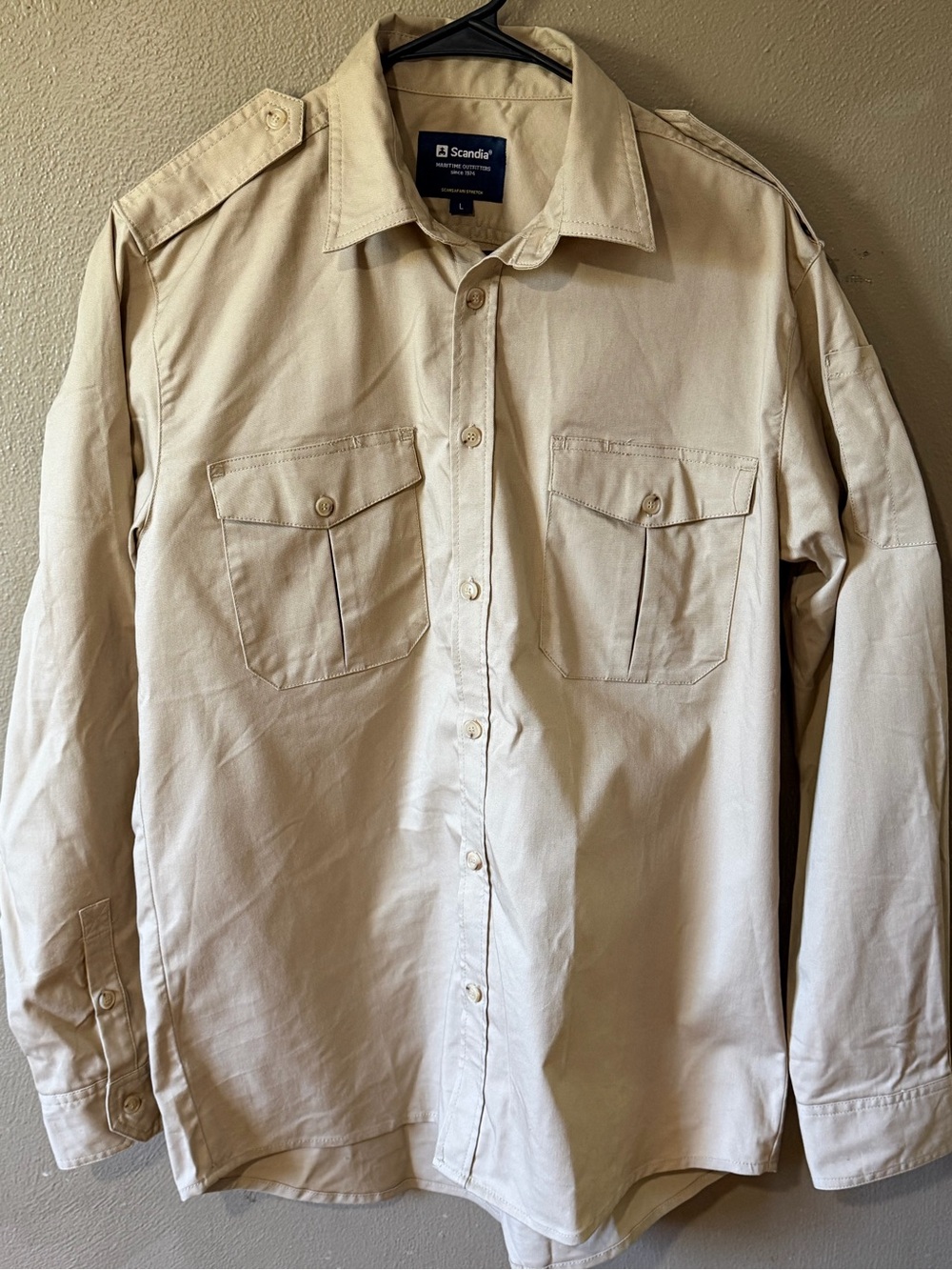 Scandia Gear ScanSafari Stretch Men's L Khaki Tactical Workwear Uniform Shirt